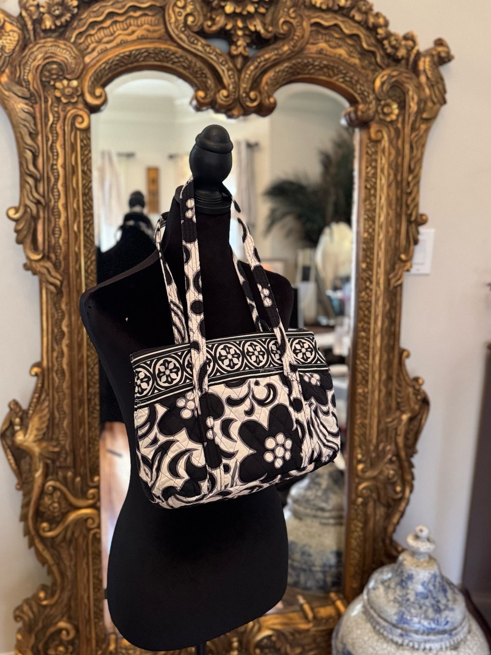 Vera Bradley Black and White Floral Shoulder Bag